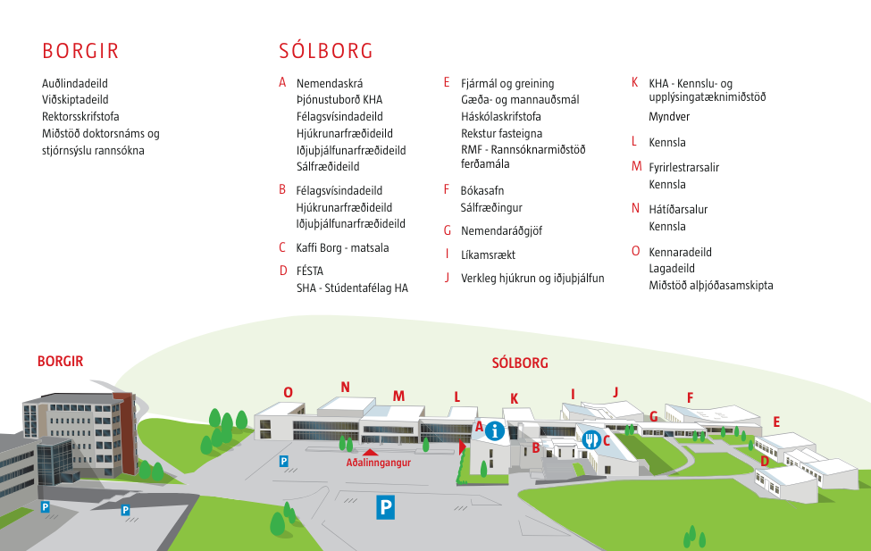 Kort af háskólasvæði Háskólans á Akureyri