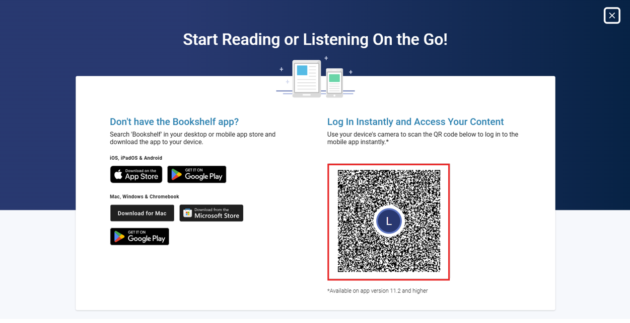 QR-kóði til að opna rafbók í Bookshelf-appinu.