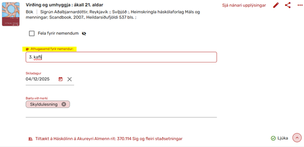 Mynd af athugasemdarglugganum