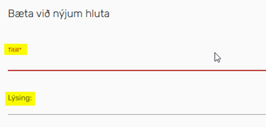 Mynd sem sýnir hvar eigi að skrá Titil og Lýsingu