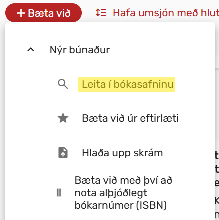Mynd af smelli á Bæta við og Leita í bókasafninu