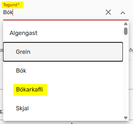 Mynd sem sýnir hvar valið er Bókarkafli