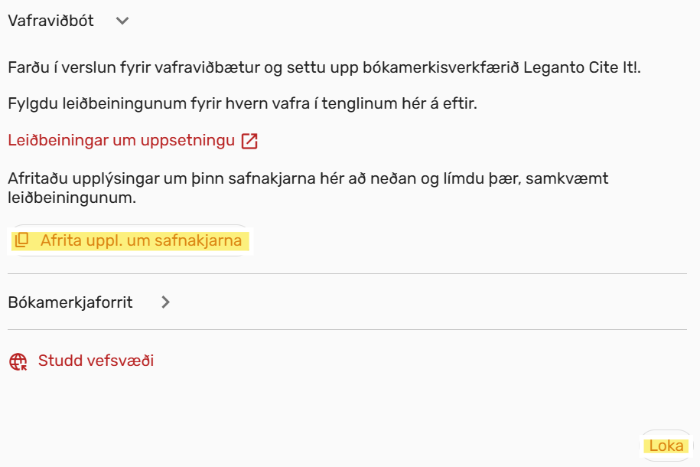 Smella á Afrita upplýsingar um safnakjarna