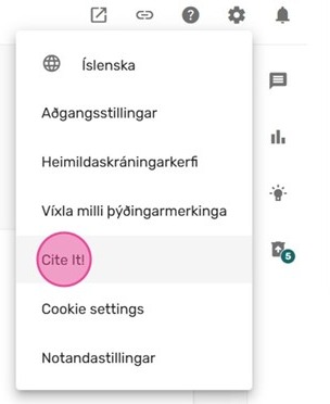Mynd sem sýnir smell á Cite it