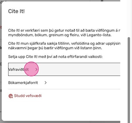 Mynd sem sýnir vafraviðbót valda