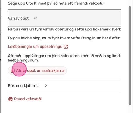 Smellta á hnappinn Afrita upplýsingar um safnakjarna