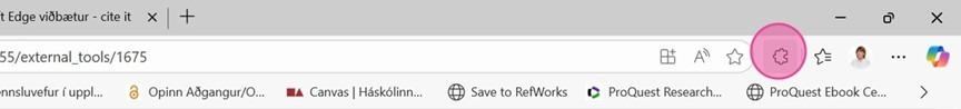 Smella á táknið fyrir extensions í vafranum, lítur út eins og púsl