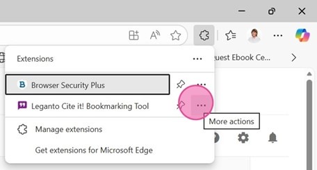 Mynd sem sýnir smell á punktana þrjá við Leganto Cite it!