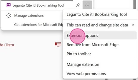 Mynd sem sýnir smell á Extension options