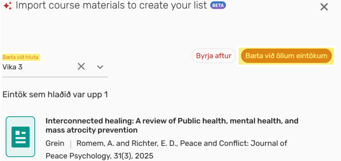 Mynd sem sýnir hnappinn Bæta við öllum eintökum