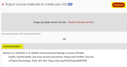 Mynd sem sýnir hvernig tilvinunin er límd inn og smellt á Flytja inn