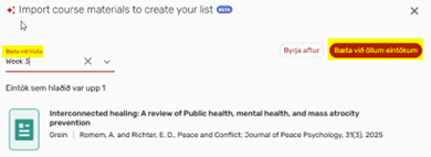 Mynd sem sýnir hnappinn Bæta við öllum eintökum