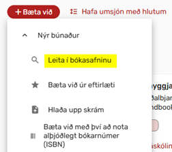 Mynd af smelli á Bæta við og Leita í bókasafninu