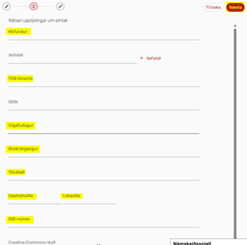 Mynd sem sýnir þá reiti sem þarf að færa inn